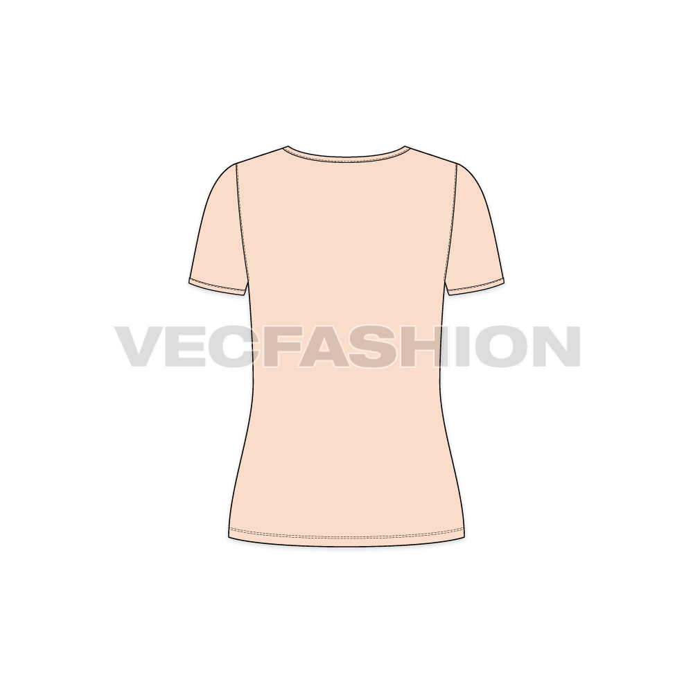 Womens deep v-neck t-shirt flat sketch, back view