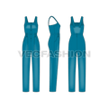 Womens denim dungaree flat sketch, showing all views, front, side and back