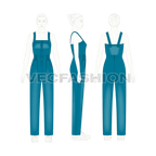 Womens denim dungaree flat sketch, on croqui
