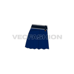Womens denim skirt with flares flat sketch, side view