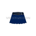 Womens denim skirt with flares flat sketch, front view