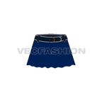 Womens denim skirt with flares flat sketch, front view