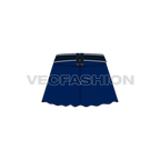 Womens denim skirt with flares flat sketch, back view