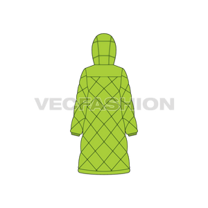 A vector template for Women's Diagonal Panelled Puffer Coat. It is square panels and stitched with insulation filling, called the quilting process. 