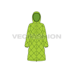 Women's Diagonal Panelled Puffer Coat flat sketch, front view
