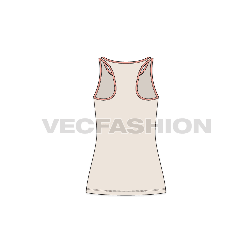 Womens double racerback sport tank flat sketch, back view