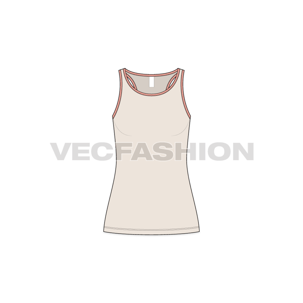 Womens double racerback sport tank flat sketch, front view