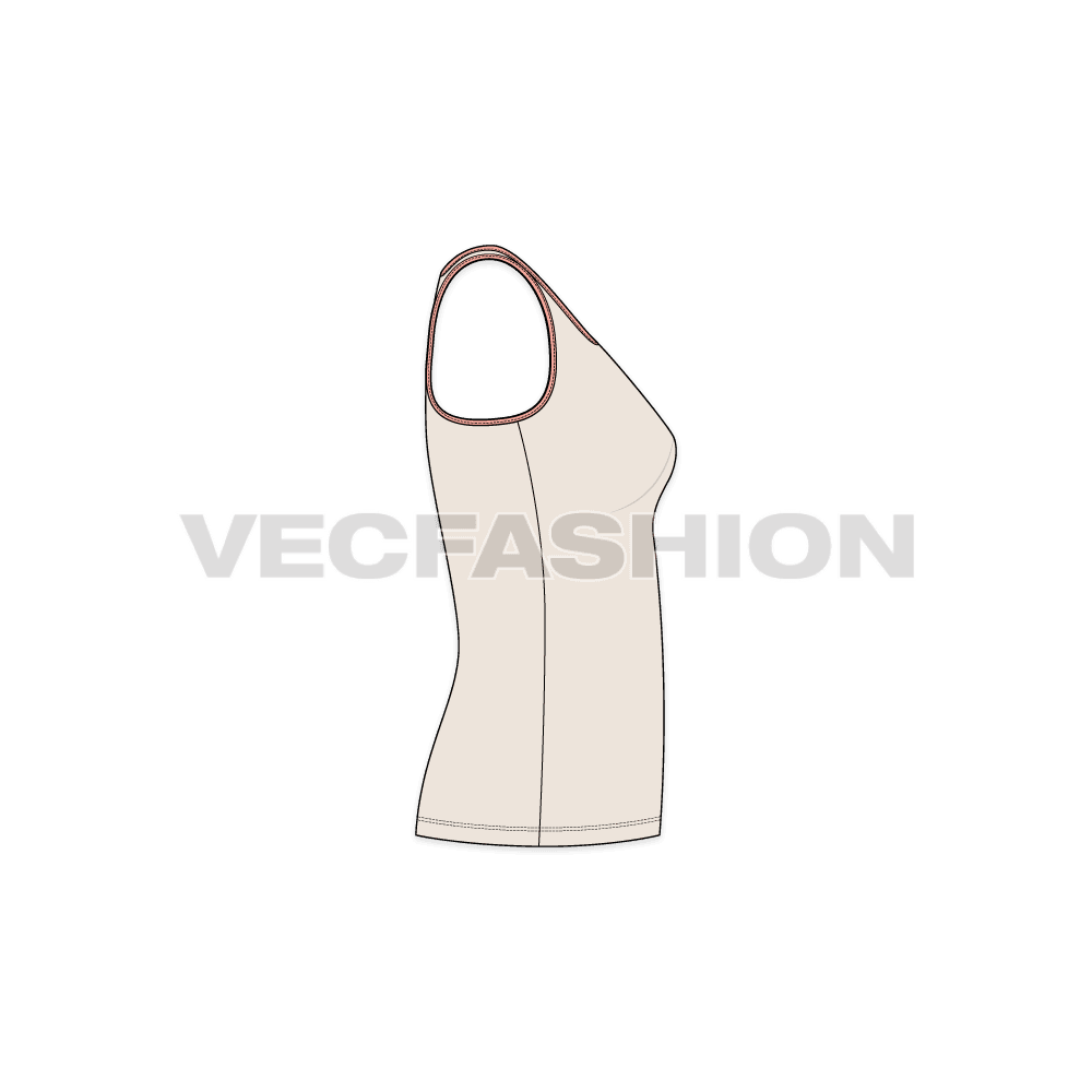 Womens double racerback sport tank flat sketch, side view