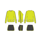Womens dri fit fitness set flat sketch, showing all views, front, side and back