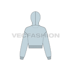 Womens drop shoulder crop hoodie flat sketch, back view