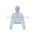 Womens drop shoulder crop hoodie flat sketch, front view