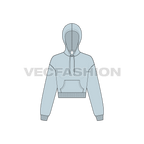 Womens drop shoulder crop hoodie flat sketch, front view
