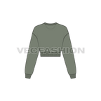 Womens drop shoulder crop sweatshirt flat sketch, back view