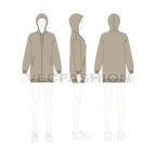 Womens drop shoulder front open hoodie flat sketch, croqui sketch