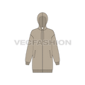 Womens drop shoulder front open hoodie flat sketch, front view
