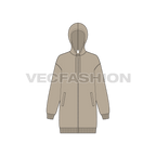 Womens drop shoulder front open hoodie flat sketch, front view