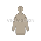 Womens drop shoulder front open hoodie flat sketch, back view