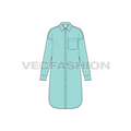 Womens drop shoulder long shirt flat sketch, front view