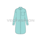 Womens drop shoulder long shirt flat sketch, front view