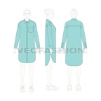Womens drop shoulder long shirt flat sketch, croqui sketch