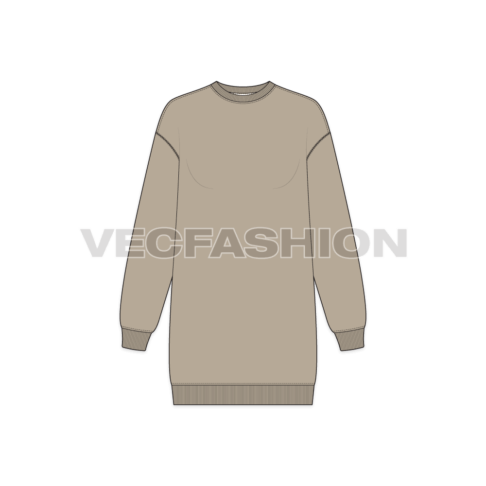 Womens drop shoulder long sweatshirt flat sketch, front view