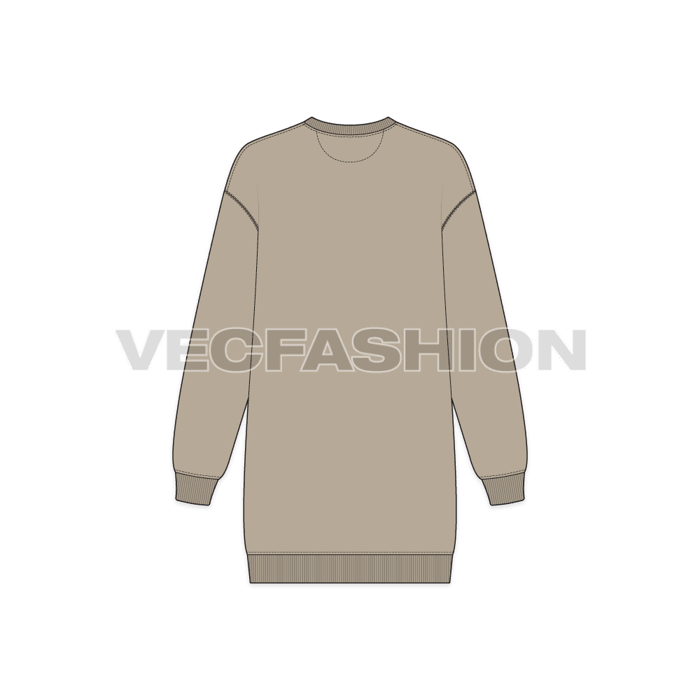 Womens drop shoulder long sweatshirt flat sketch, back view