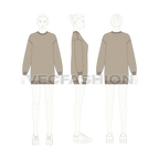 Womens drop shoulder long sweatshirt flat sketch, croqui sketch
