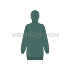 Womens drop shoulder pullover hoodie flat sketch, back view