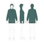 Womens drop shoulder pullover hoodie flat sketch, croqui sketch