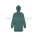 Womens drop shoulder pullover hoodie flat sketch, front view