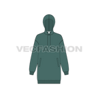 Womens drop shoulder pullover hoodie flat sketch, front view