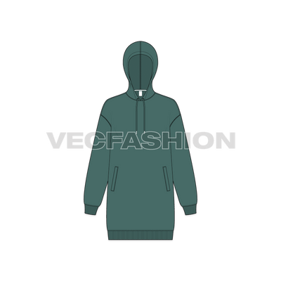 A vector illustrator sketch template of Women's Drop Shoulder Pull Over Hoodie. 