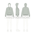 Womens drop shoulder pullover hoodie flat sketch, croqui sketch