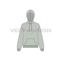 Womens drop shoulder pullover hoodie flat sketch, front view