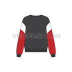Womens drop shoulder sport sweatshirt flat sketch, back view