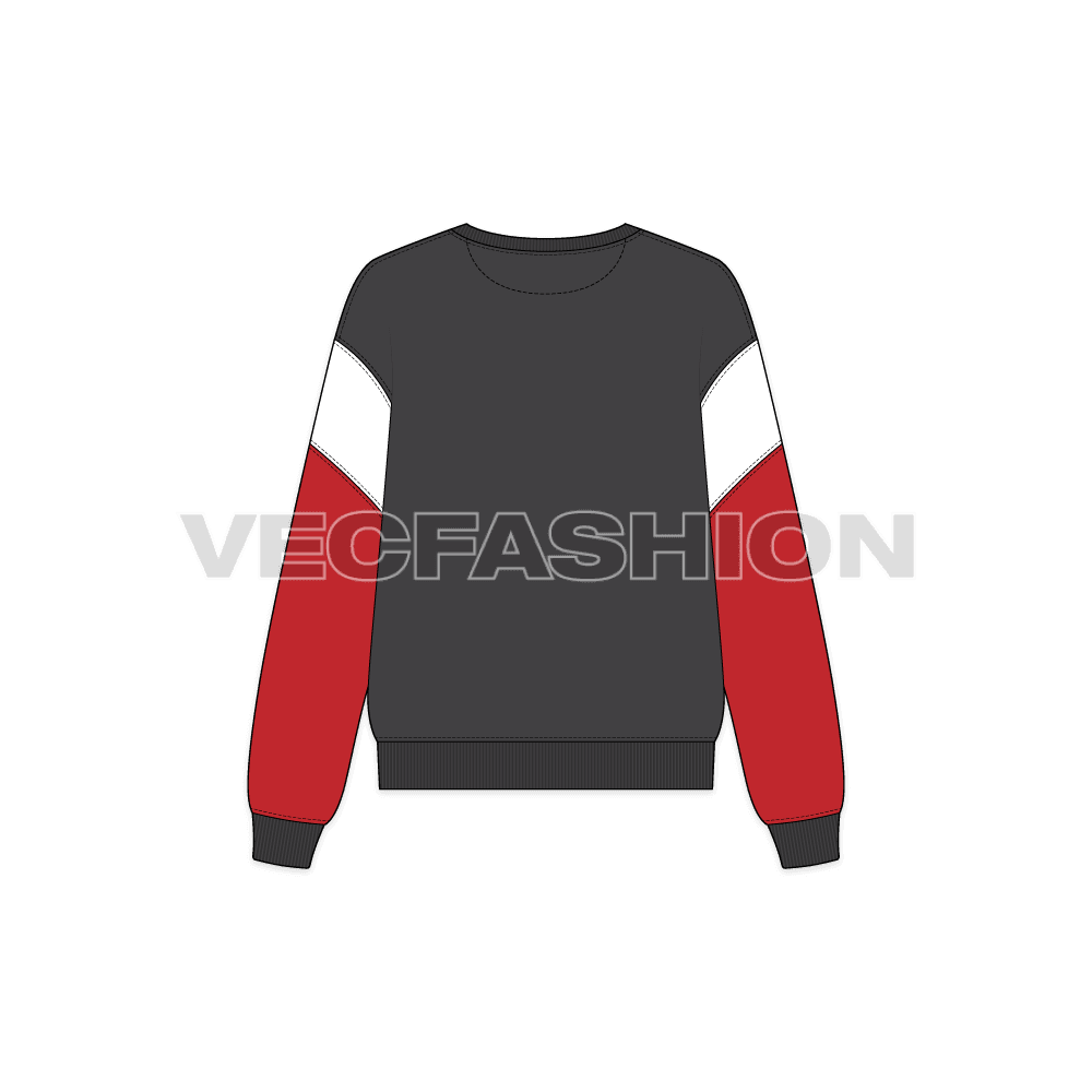 Womens drop shoulder sport sweatshirt flat sketch, back view