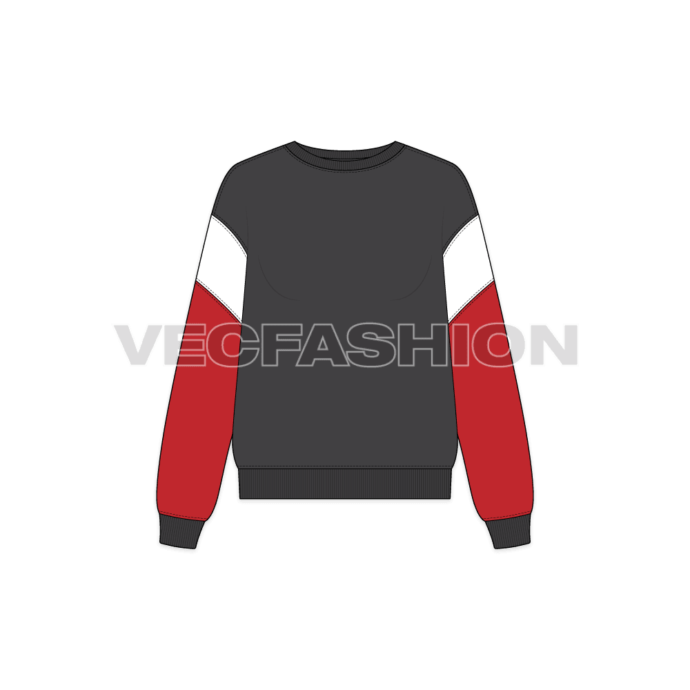 Womens drop shoulder sport sweatshirt flat sketch, front view