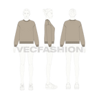 Womens drop shoulder sweatshirt flat sketch, croqui sketch