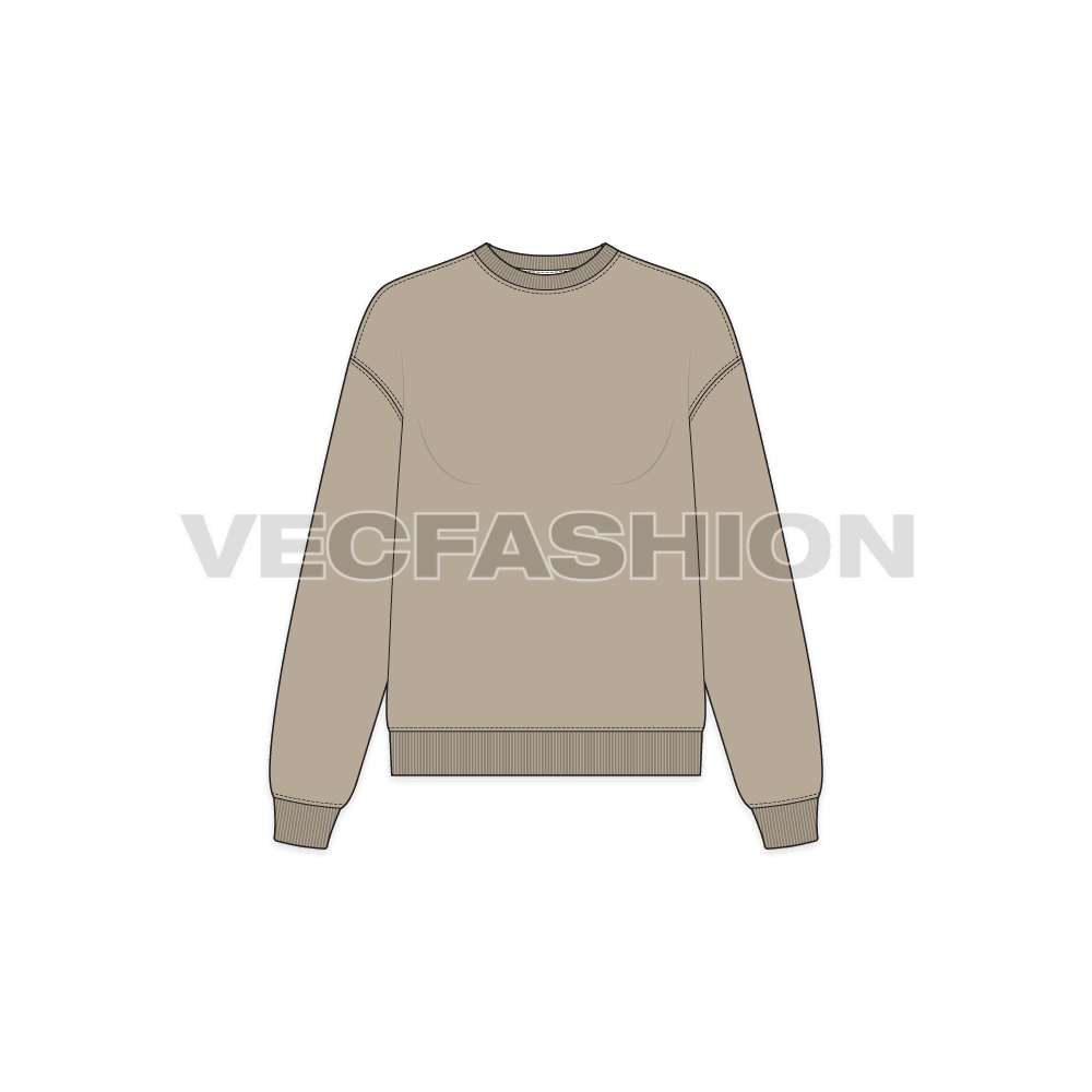 Womens drop shoulder sweatshirt flat sketch, front view