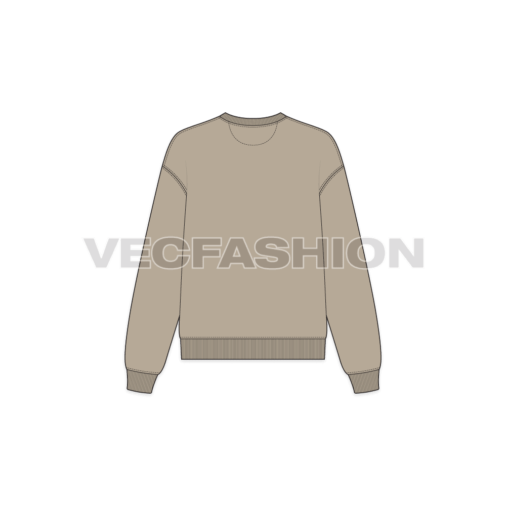 Womens drop shoulder sweatshirt flat sketch, back view