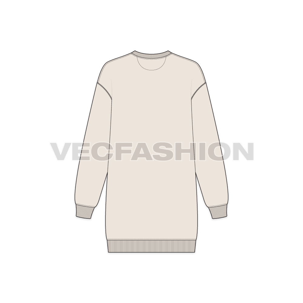 Womens drop shoulder v-neck sweatshirt flat sketch, back view