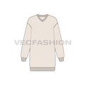 Womens drop shoulder v-neck sweatshirt flat sketch, front view