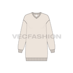 Womens drop shoulder v-neck sweatshirt flat sketch, front view