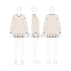 Womens drop shoulder v-neck sweatshirt flat sketch, croqui sketch