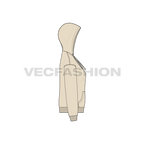 Womens drop shoulder zipper hoodie flat sketch, side view