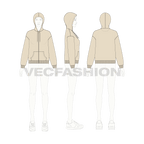 Womens drop shoulder zipper hoodie flat sketch, croqui sketch