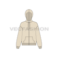 Womens drop shoulder zipper hoodie flat sketch, front view