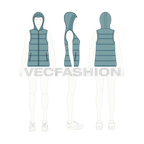 Women's Duck Egg Blue Puffer Vest flat sketch, croqui sketch