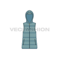 Women's Duck Egg Blue Puffer Vest flat sketch, front view
