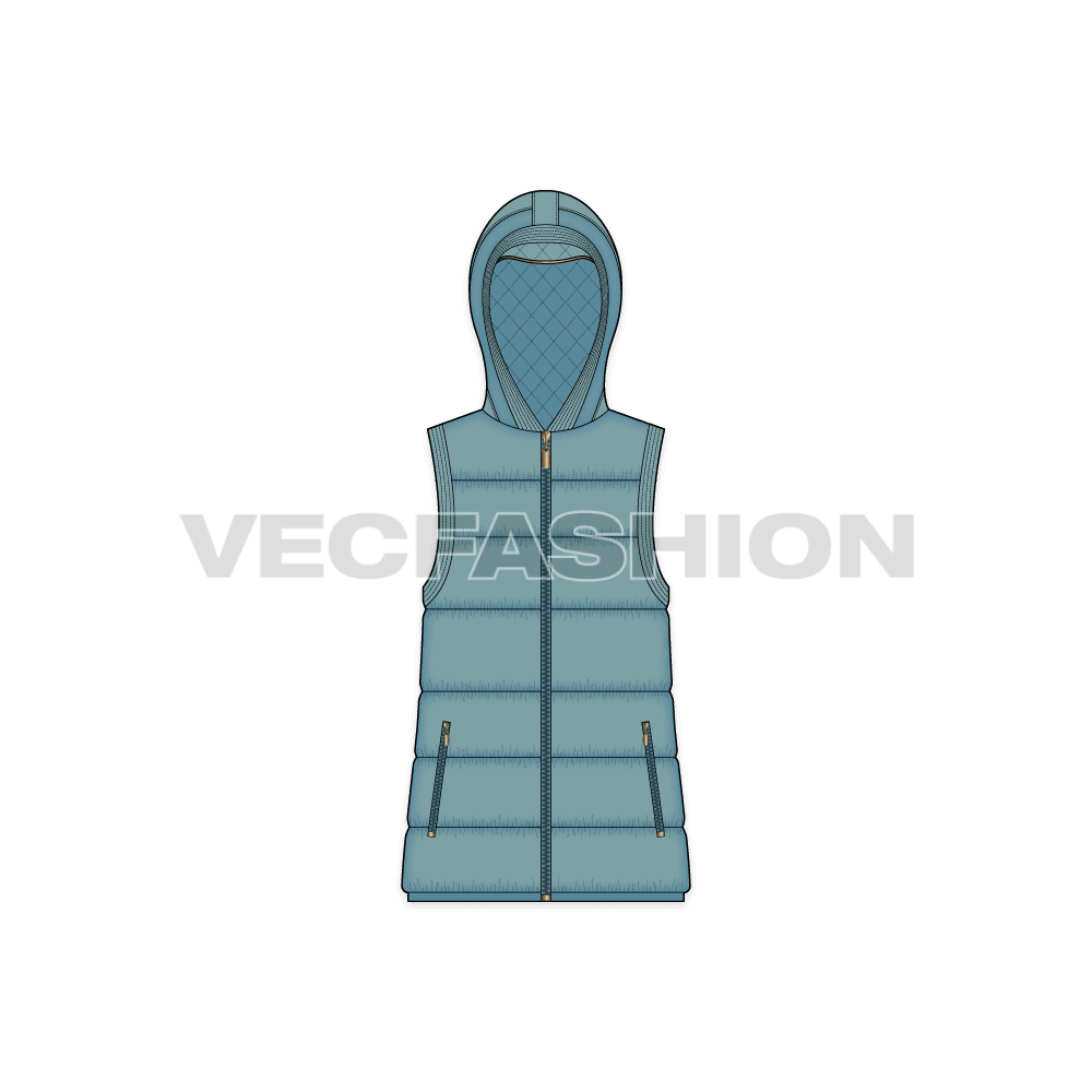 This is a vector fashion template for Women Duck Egg Blue Puffer Vest, inspired from the latest vintage fashion trends. This color is my recent source of inspiration and here I am with an amazing true vector file. 